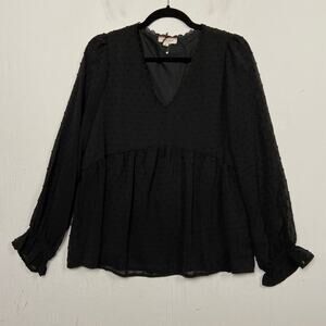 Andree Women's Black Swiss Dot Witchy Baby Doll Whimsigoth Blouse Top Medium NWT